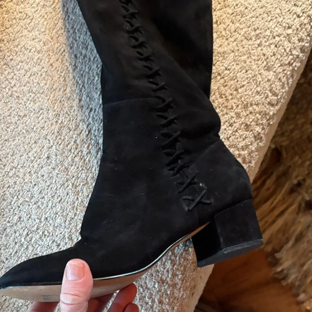 Brian Atwood Black Lace-Up Over-the-Knee Boots